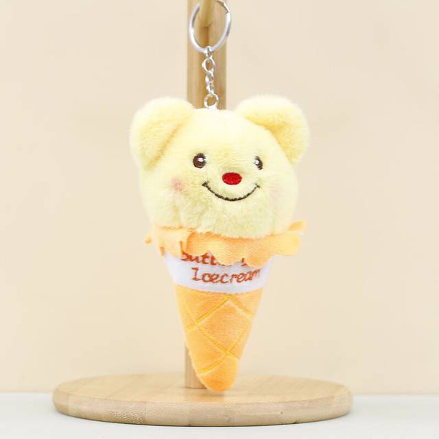 (Orange) Ice Cream Plush Bear Keychain Cute And Soft Fluffy Animal Bag Accessory