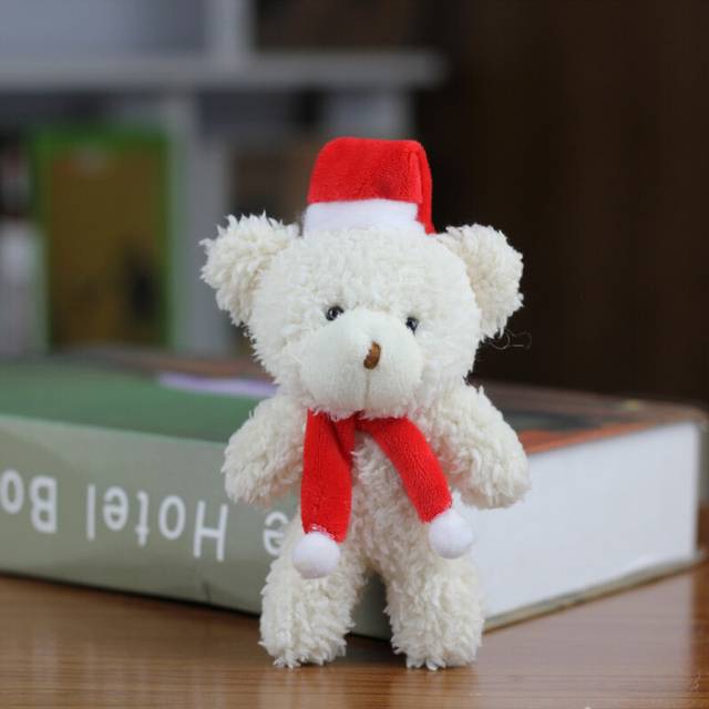 (White) Blush Adorable Small Christmas Bear Plush Keychain Cute Teddy Bag Decoration