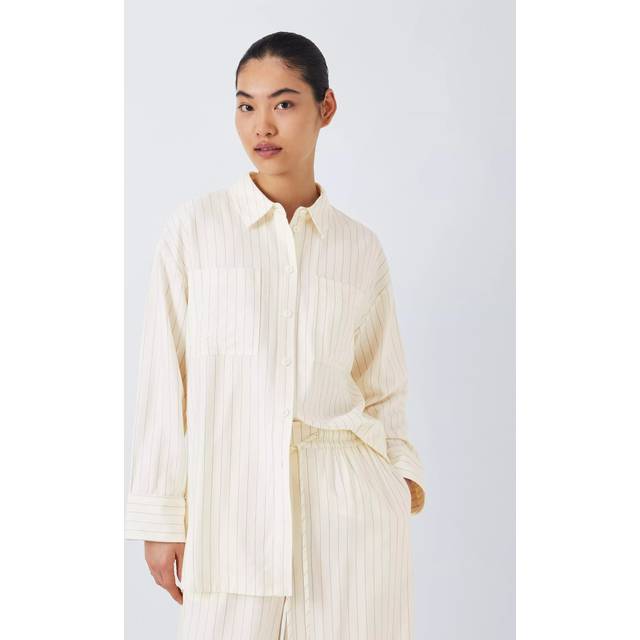 John Lewis ANYDAY Soft Stripe Chest Pocket Shirt, Soft Stripe Ecru