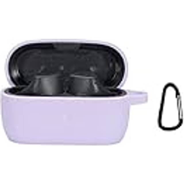 BOLUO Fodral för Jabra Elite 3 TWS, silikon fodral AVC Carabiner, äkta ultratunt bärbart fodral för Jabra Elite 3 TWS trådlös Bluetooth-hörlurar (lila)