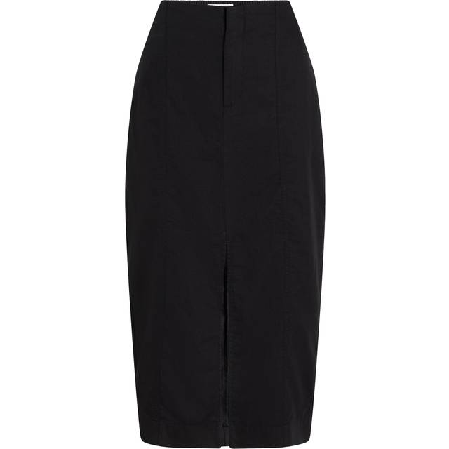 Cotton Linen Twill Midi Skirt - Black - L
