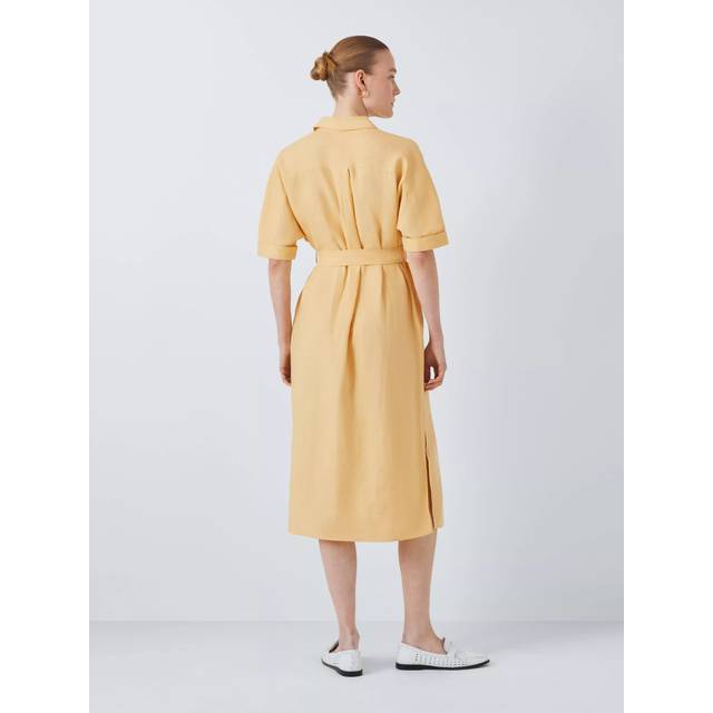John Lewis Belted Linen Shirt Dress, Yellow