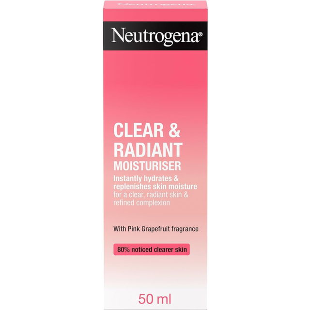 Neutrogena Clear & Radiant Moisturiser (1x 50ml), Daily Facial Cream for Dry Skin Prone to Blemishes