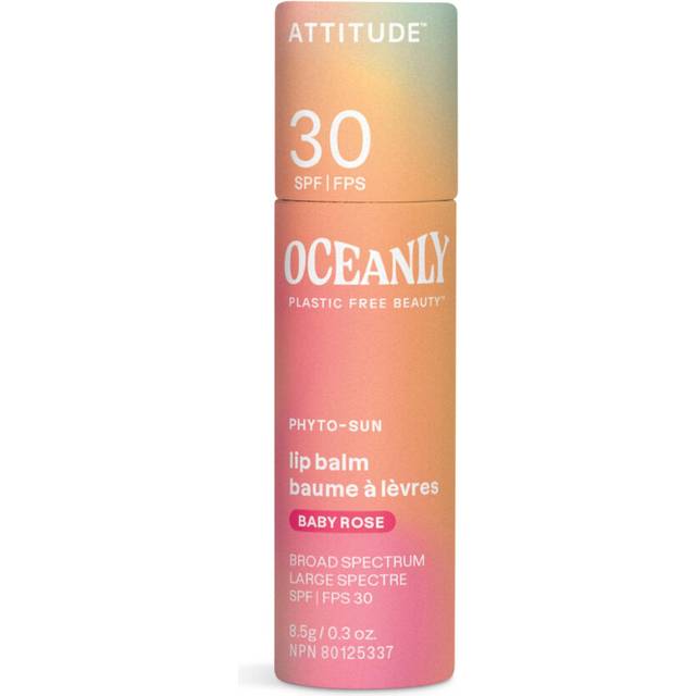 ATTITUDE Oceanly Tinted Lip Balm with SPF 30  EWG Verified  Plastic-Free  Broad Spectrum UVA/UVB Protection with Zinc Oxide  Vegan  Unscented  Baby Ro