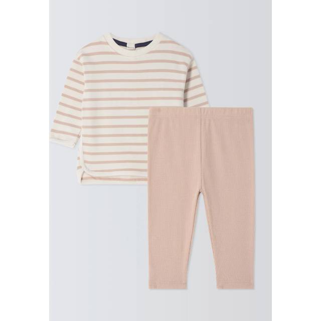 John Lewis Baby Stripe Long Sleeve Top and Leggings Set, Beige