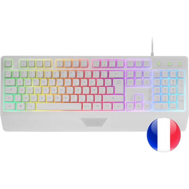 Mars Gaming MK124, Ergonomiskt H-Mech Tangentbord, Integrerat Handledsstöd, FRGB Rainbow, Avancerat Gaming Antighosting Tangentbord, Fullständigt Multiplattform PC Tangentbord, Franska, Vit