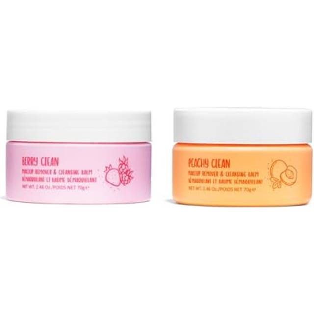 Peachy Clean & Berry Clean Face Cleansing Balm - 2 Piece Set - Makeup Remover Melt With Fruit Juice - Clean Oil Free Skin
