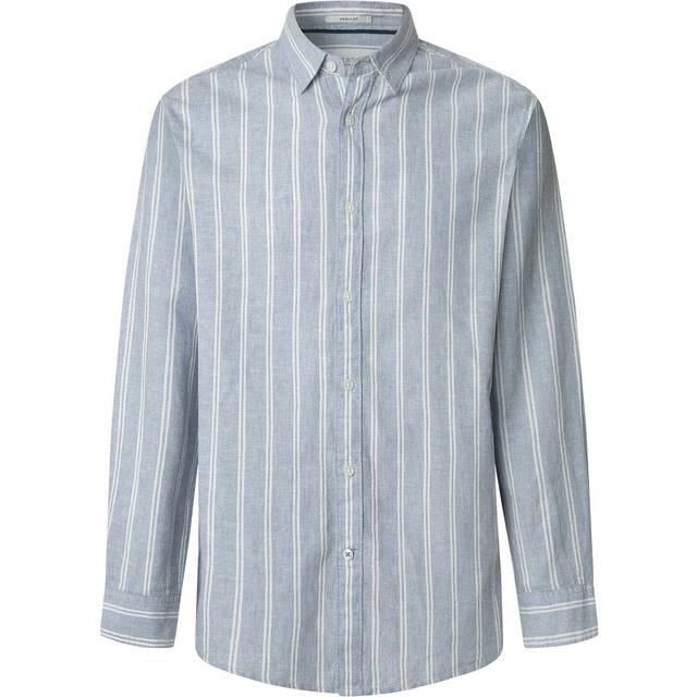 Striped Linen/Cotton Shirt - Blue/White - XXL