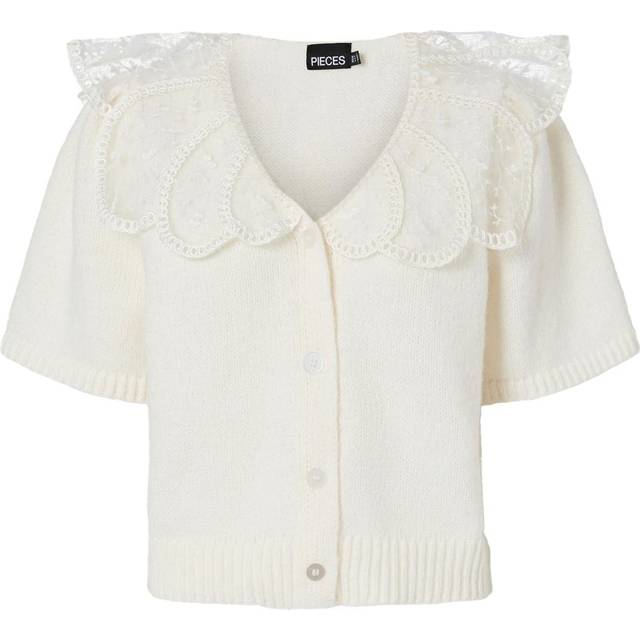 pieces - Topp pcAbby SS Lace Collar Knit Cardigan - Vit