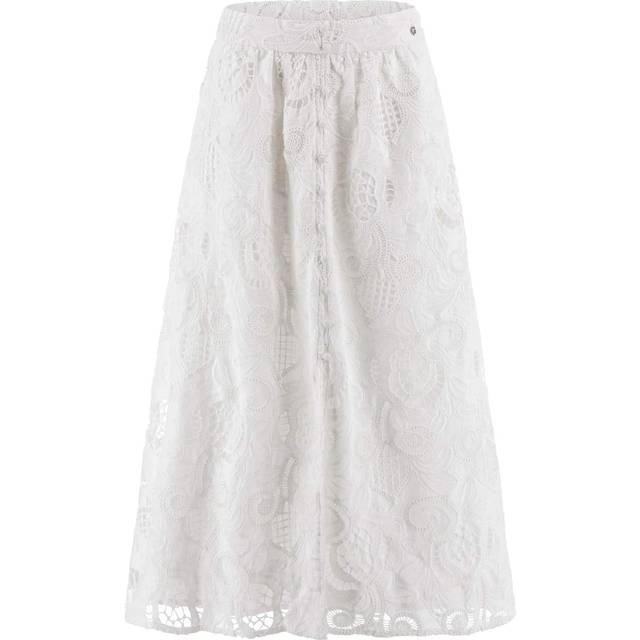 Guess Long Broderie Anglaise Skirt - White
