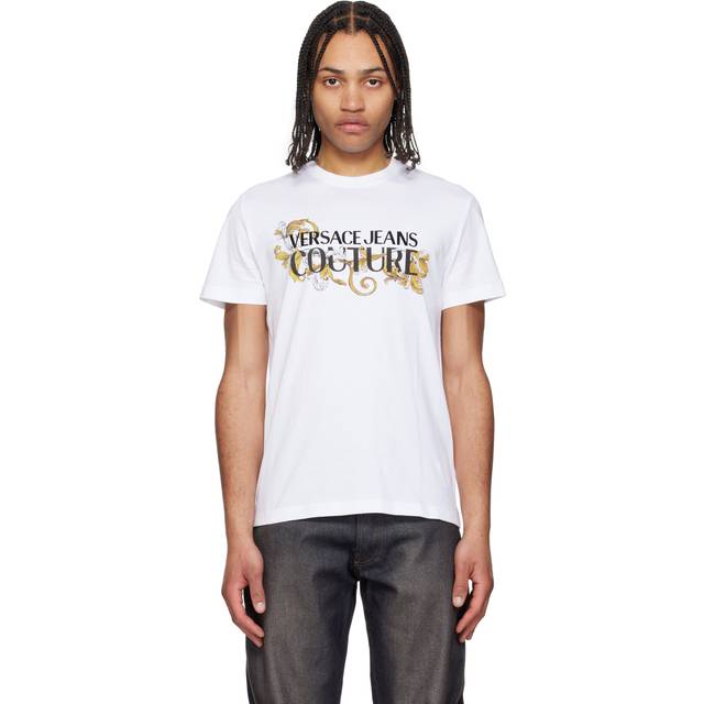 Versace Jeans Couture White Logo Baroque T-shirt - EG03-WHITE/GOLD - S