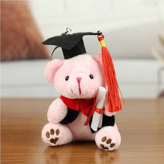 (Pink) Graduation Teddy Bear Plush Keychain With Glasses In Multiple Colors