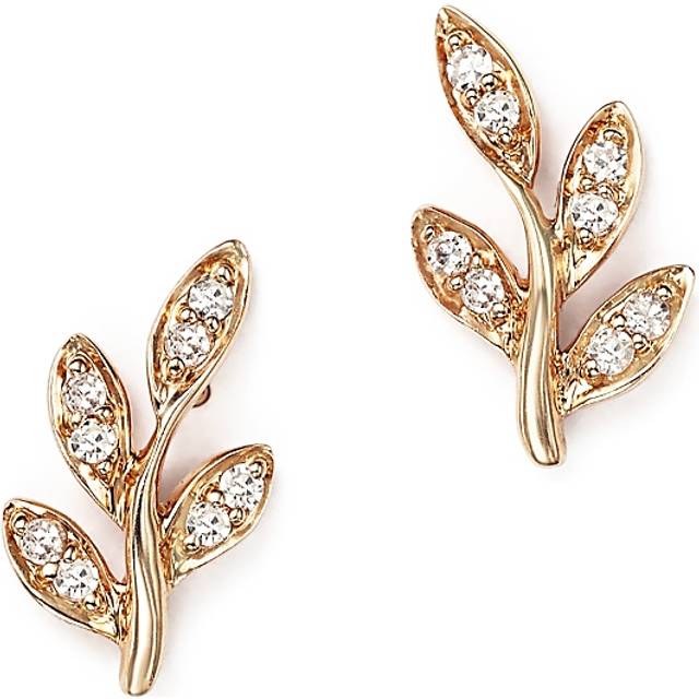 Diamond Leaf Stud Earrings in 14K Rose Gold, .10 ct. t. w.