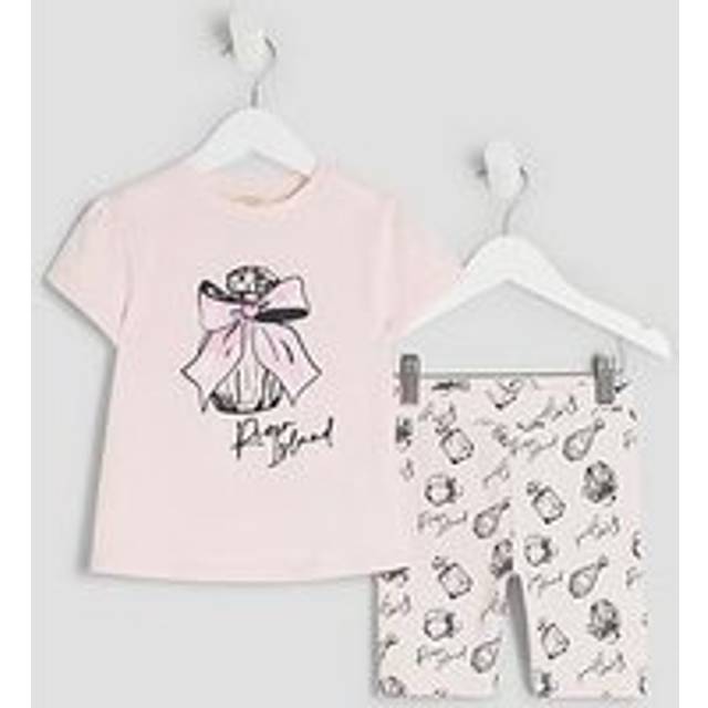 River Island Mini Girls Pink Perfume T-Shirt Shorts Set - 12-18 Mths