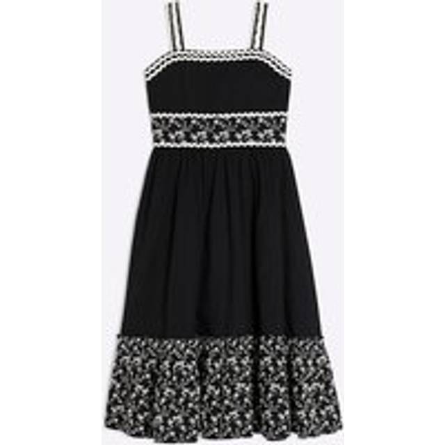 River Island Girls Black Embroidered Rik Rak Maxi Dress - 7 Yrs