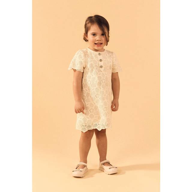 River Island Mini Girls Cream Lace Button Front Dress - 12-18 Mths