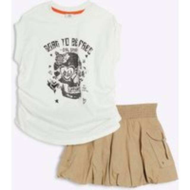 River Island Girls White Skull T-Shirt And Skirt Set - 11-12 Yrs