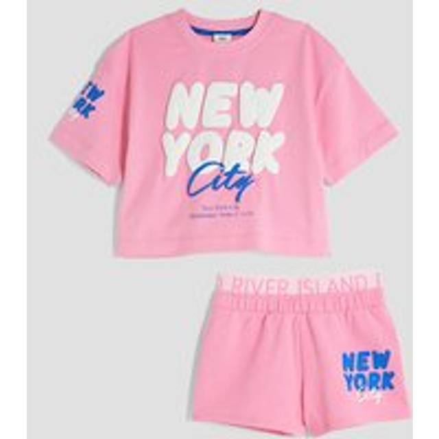 River Island Girls Pink Nyc Runner Shorts Set - 7-8 Yrs