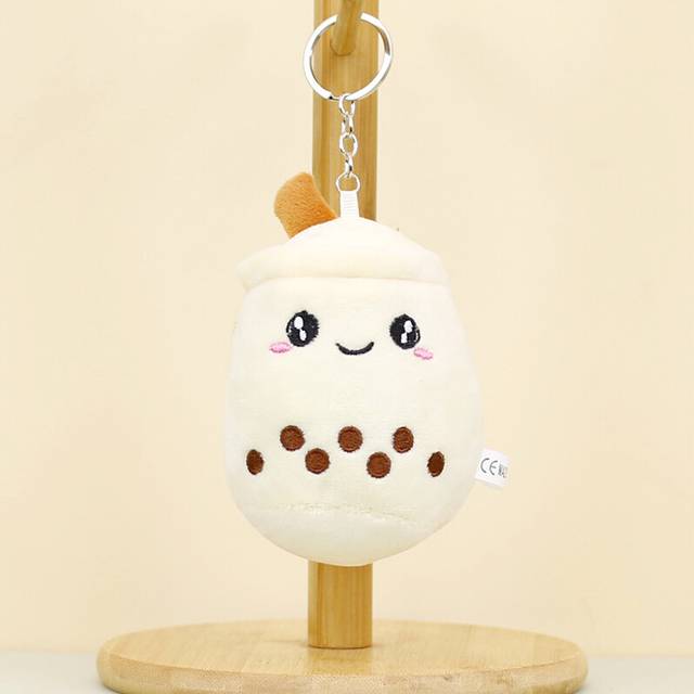 (Beige Tea Cup) Short Plush Keychain Adorable Milk Tea Cup Bag Charm For Childrens Accessories