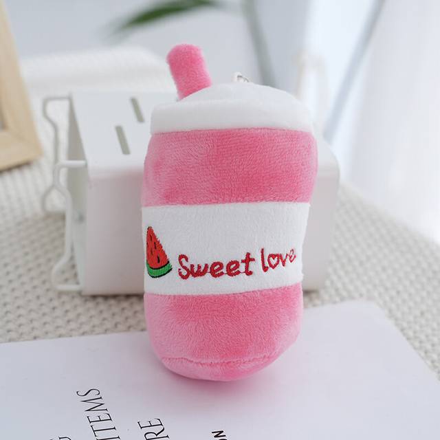 (Watermelon Red) Charming Cartoonstyle Fruit Bubble Tea Plush Keychain In Vibrant Colors 15cm Tall