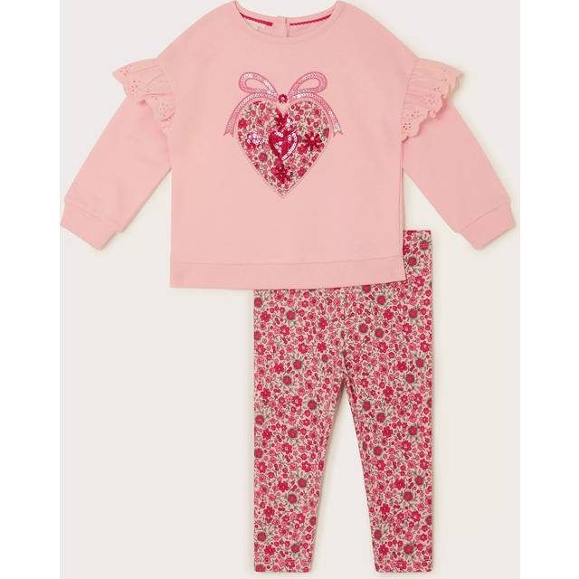 Monsoon Baby Girls Heart Leggings And Jumper Set - Pink, Pink, Size 12-18 Months - 12-18 MONTHS