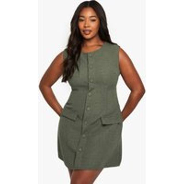 Womens plus boucle button front tailored mini dress - Green - 22