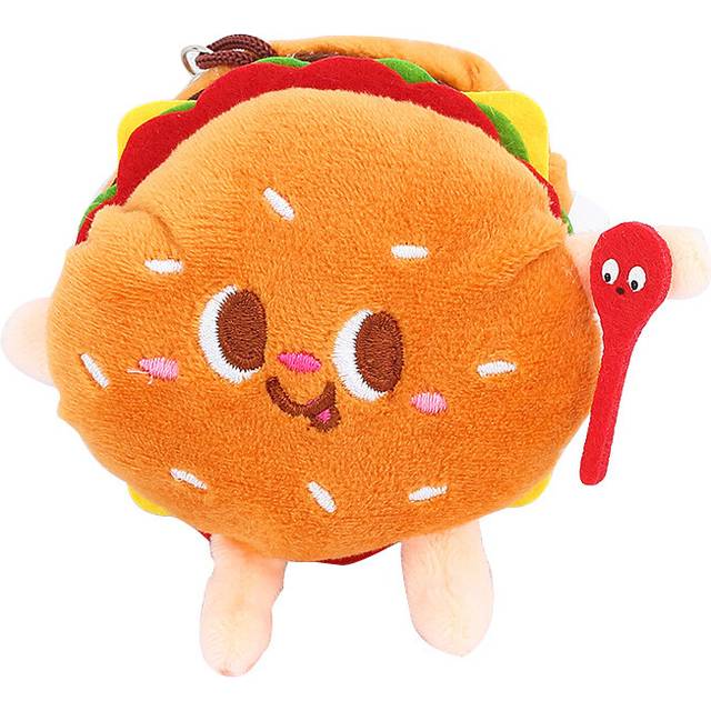(9cm Burger) Charming And Soft Hamburger French Fries Hot Dog Plush Keychain With Silver Keyring