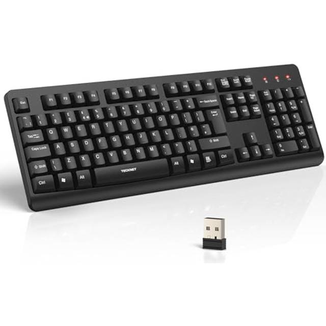 TECKNET Wireless Keyboard for Laptop, 2.4G USB Silent Computer Keyboard with Ergonomic Keys & Adjustable Feet Stand for Desktop, PC, Notebook, Surface