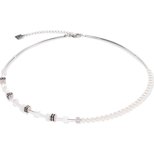 Coeur De Lion Silver Asymmetrical Mini Fusion Pearls Cubes Necklace - Silver - 42cm