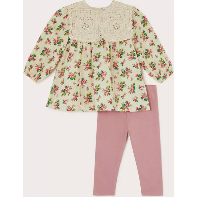 Monsoon Baby Long Sleeve Floral Top and Leggings Set, Ivory/Multi