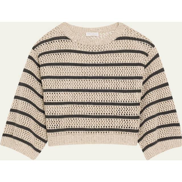 Micro Sequined Linen French Riveria Stripe Sweater - COOL BEIGE - Medium