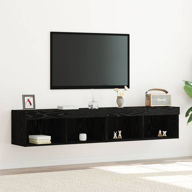 Tv Wall Cabinets with led Lights 2 pcs Black Oak 80x30x30 cm Vidaxl
