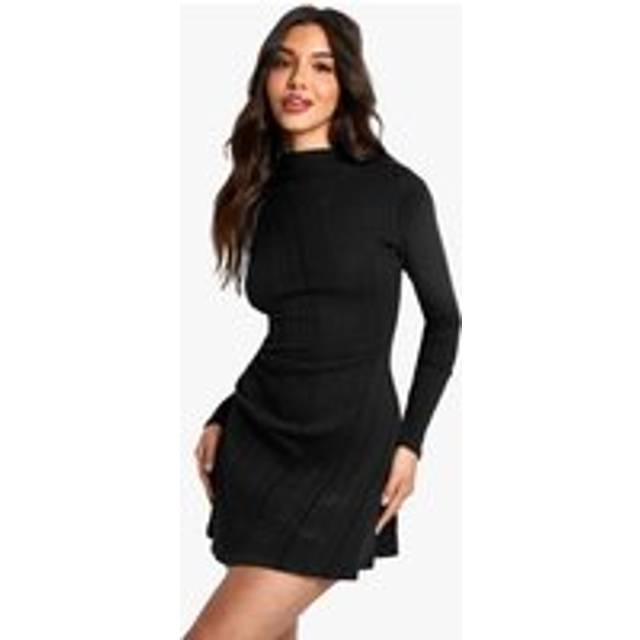 Womens High Neck Ruched Side Skater Dress - Black - 16, Black