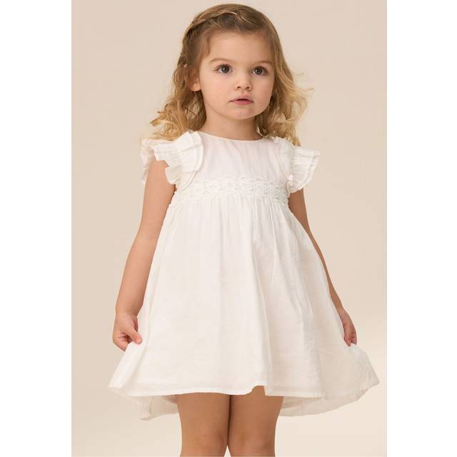 Angel & Rocket Baby Cotton Flower Waist Dress, White