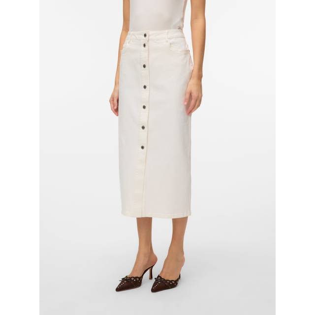 Vero Moda - Jeanskjol vmWild Alvida Button HR 7/8 Clr Sk - Vit