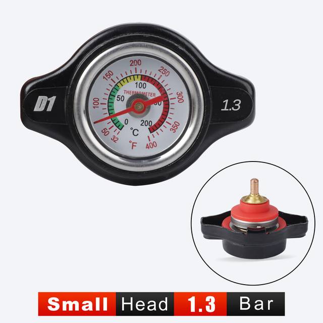 (Black 1.3 Small) Universal  Car Motorcycle Thermo Radiator Cap 0.9 ~ 1.8 Bar 25.6psi Tank Cover Water Temperature Gauge