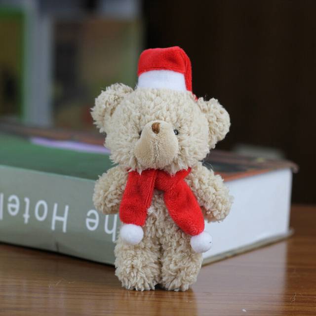 (Light Brown) Blush Adorable Small Christmas Bear Plush Keychain Cute Teddy Bag Decoration