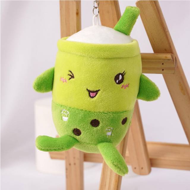 (Green) Cute And Cuddly Plush Boba Tea Cup Keychain With Soft Pp Cotton Filling Gift Idea