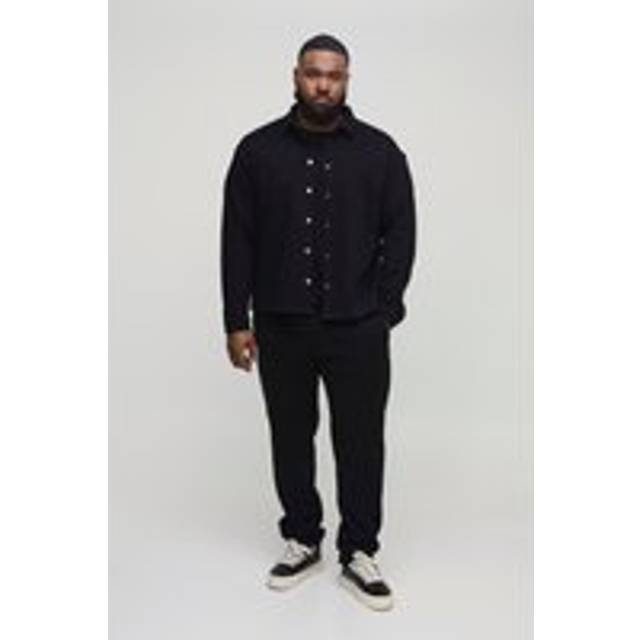 Mens Black Plus Textured Over Shirt & Tapered Trouser Set