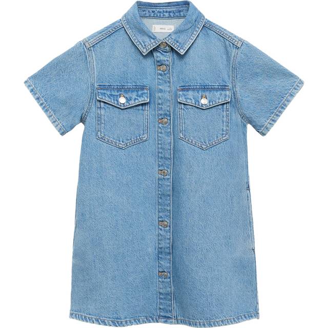 Mango Girls Short Sleeve Denim Dress - Blue, Blue, Size 10 Years - 10 YEARS