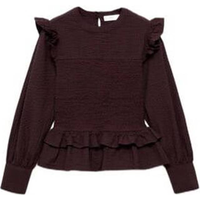 Ruched blouse with ruffles maroon - Teenage girl - L - MANGO TEEN - Maroon
