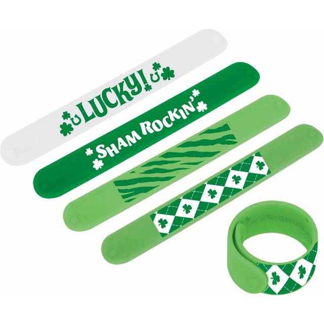 "St. Patrick's Day Festive Green & White Silicone Wristband Slap Bracelet - 9.5"""" x 1.25"""" (1 Count) - Perfect Holiday Accessory"