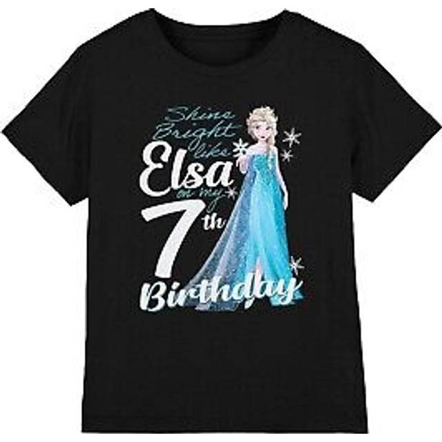 (3-4 Years, Black) Frozen Childrens/Kids Bright Like Elsa 7th Birthday T-Shirt