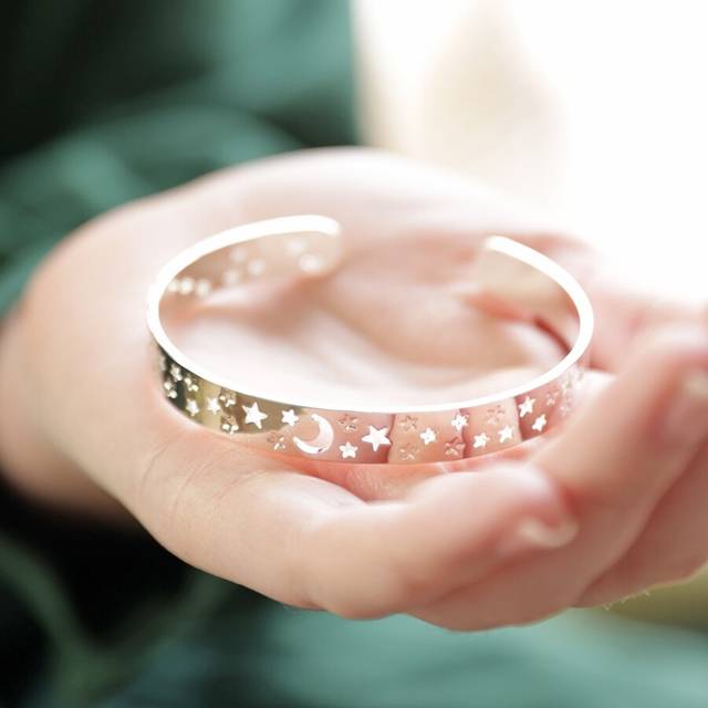 Open Moon and Stars Bangle in Silver - silver - one size