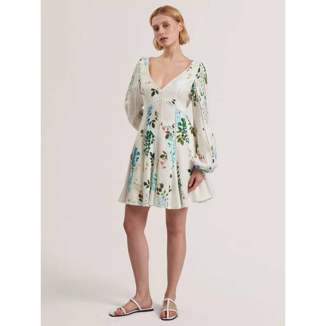 Ted Baker Belvida Trim Detail Pure Linen Mini Dress, White