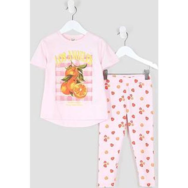 River Island Mini Girls Pink Orange Print Leggings Set - 12-18 Mths