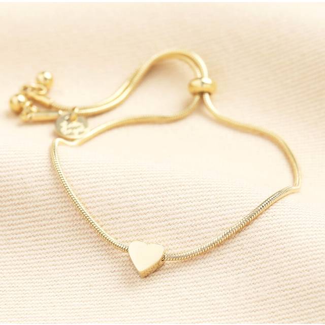 Stainless Steel Pull Cord Heart Charm Bracelet in Gold - gold - one size