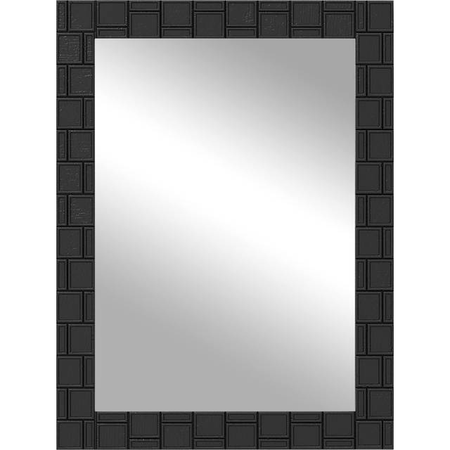 80 x 60 cm Wooden Framed Wall Mirror with Metal Hooks-Black