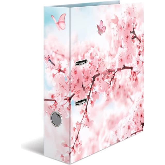 HERMA 19556 Folder A4 Flowers Cherry Blossom, Set of 10, 7 cm Wide, Sturdy Cardboard, Coloured Outer and Inside Printed in Design, Ring Binder, Lever