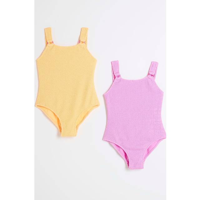 River Island Girls Pack Of 2 Textured Swimsuits - Yellow/Pink, Yellow, Size 11-12 Years - 11-12 YEARS